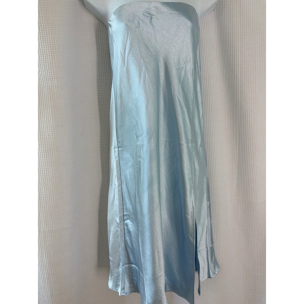 Lucy Paris Light Blue Satin Strapless Midi Skirt Side Slit NWT size Large